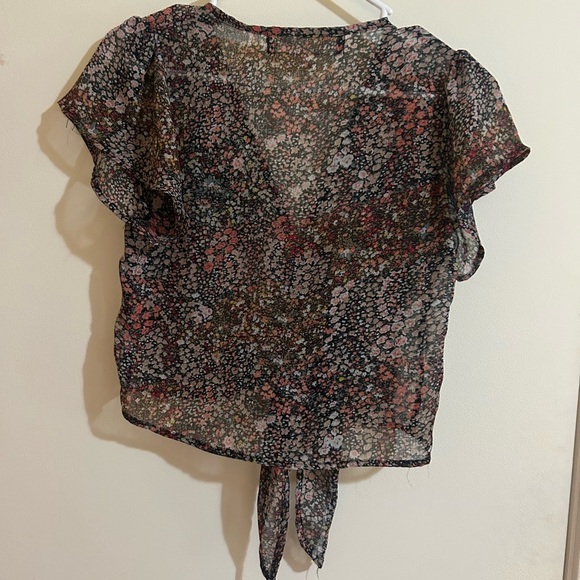 Floral Tie-Front Sheer Blouse - Picture 3 of 4